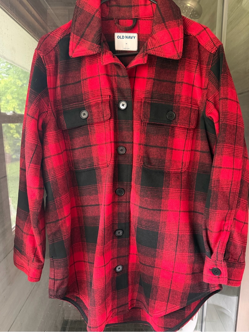 Old Navy Red and Black Plaid Button-Up Jacket